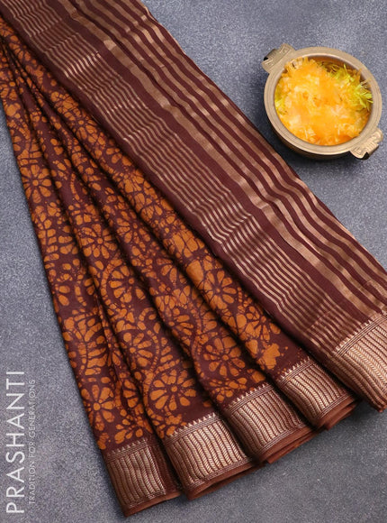 Binny silk saree brown with allover batik prints and zari woven border - {{ collection.title }} by Prashanti Sarees