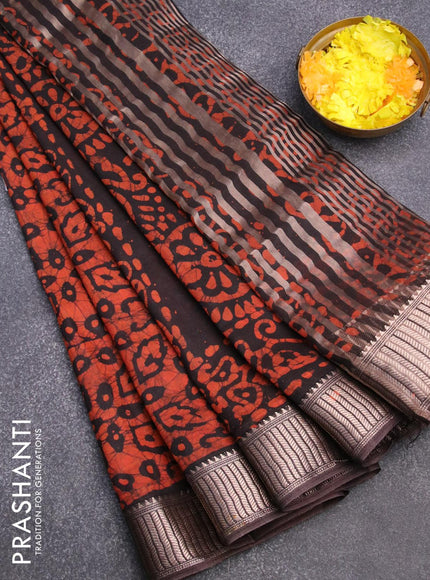 Binny silk saree deep coffee brown with allover batik prints and zari woven border - {{ collection.title }} by Prashanti Sarees