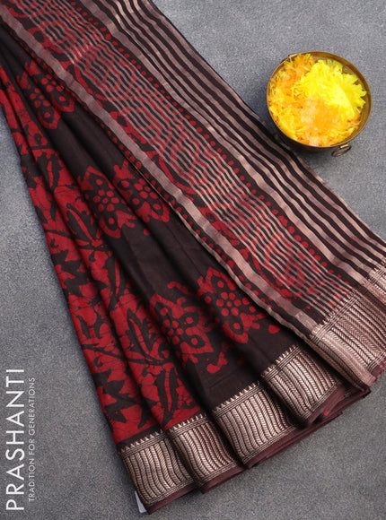 Binny silk saree deep coffee brown with allover batik prints and zari woven border - {{ collection.title }} by Prashanti Sarees