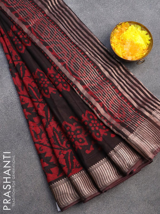 Binny silk saree deep coffee brown with allover batik prints and zari woven border - {{ collection.title }} by Prashanti Sarees