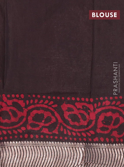 Binny silk saree deep coffee brown with allover batik prints and zari woven border - {{ collection.title }} by Prashanti Sarees