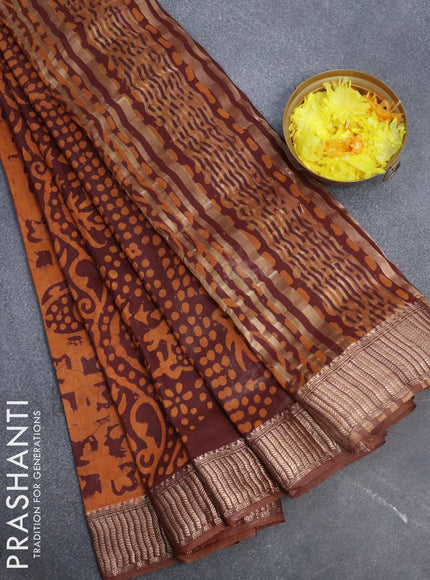 Binny Silk saree deep maroon and dark mustard with allover batik prints and zari woven border - {{ collection.title }} by Prashanti Sarees