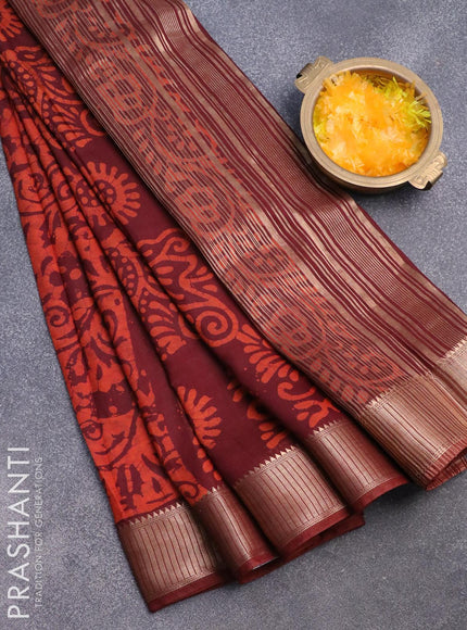 Binny silk saree deep maroon and orange with allover batik prints and zari woven border - {{ collection.title }} by Prashanti Sarees