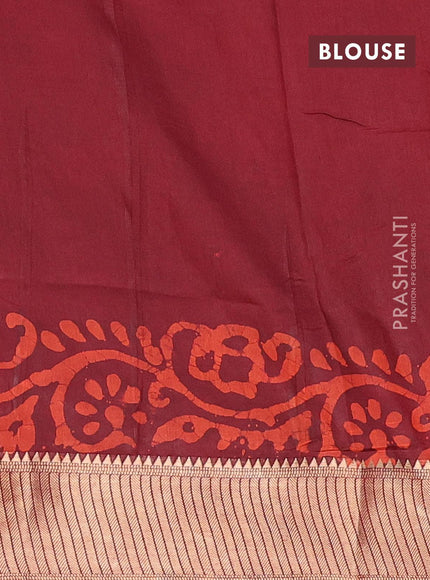 Binny silk saree deep maroon and orange with allover batik prints and zari woven border - {{ collection.title }} by Prashanti Sarees