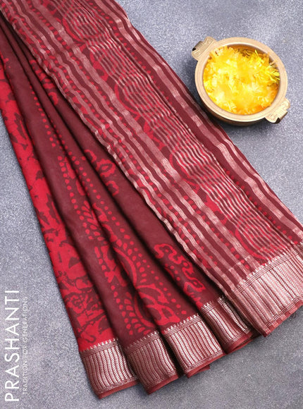 Binny silk saree deep maroon with allover batik prints and zari woven border - {{ collection.title }} by Prashanti Sarees