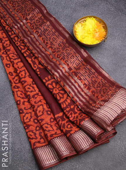 Binny silk saree deep maroon with allover batik prints and zari woven border - {{ collection.title }} by Prashanti Sarees