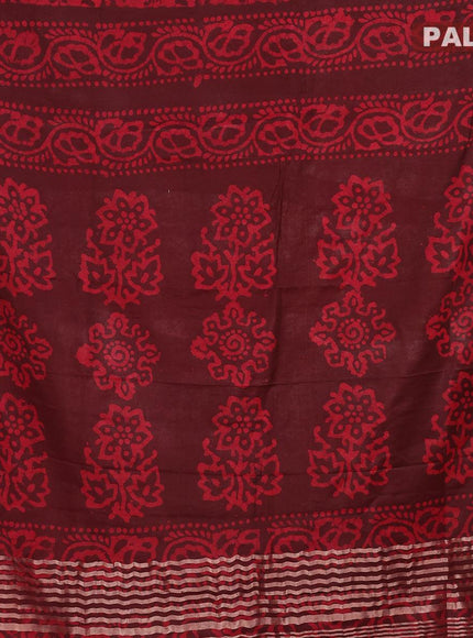 Binny silk saree deep maroon with allover batik prints and zari woven border - {{ collection.title }} by Prashanti Sarees