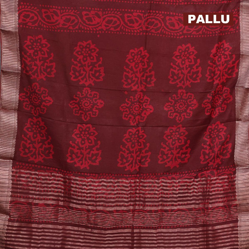 Binny silk saree deep maroon with allover batik prints and zari woven border - {{ collection.title }} by Prashanti Sarees