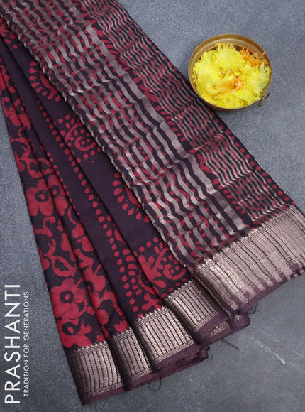 Binny Silk saree deep wine shade and pink with allover batik prints and zari woven border - {{ collection.title }} by Prashanti Sarees