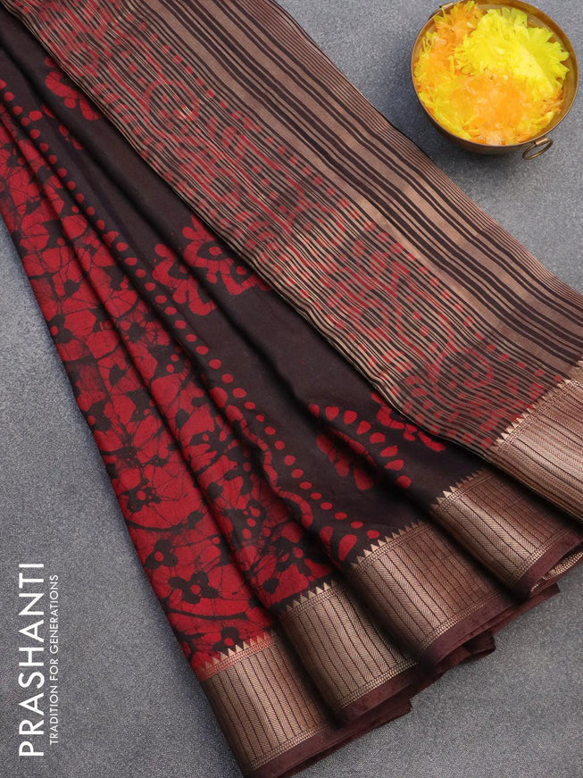 Binny silk saree maroon with allover batik prints and zari woven border - {{ collection.title }} by Prashanti Sarees