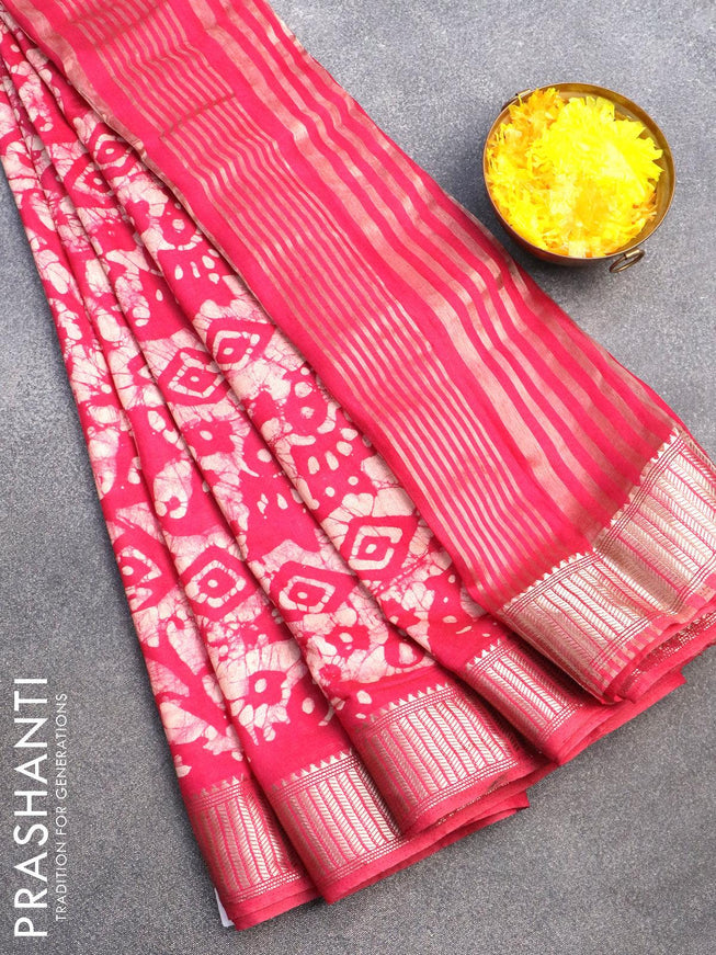 Binny silk saree pink with allover batik prints and zari woven border - {{ collection.title }} by Prashanti Sarees