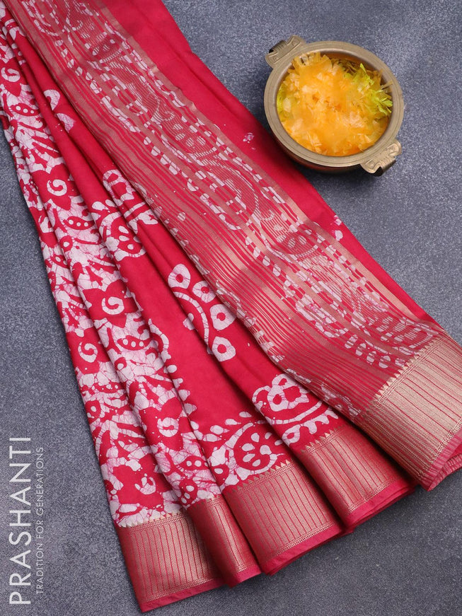 Binny silk saree pink with allover batik prints and zari woven border - {{ collection.title }} by Prashanti Sarees