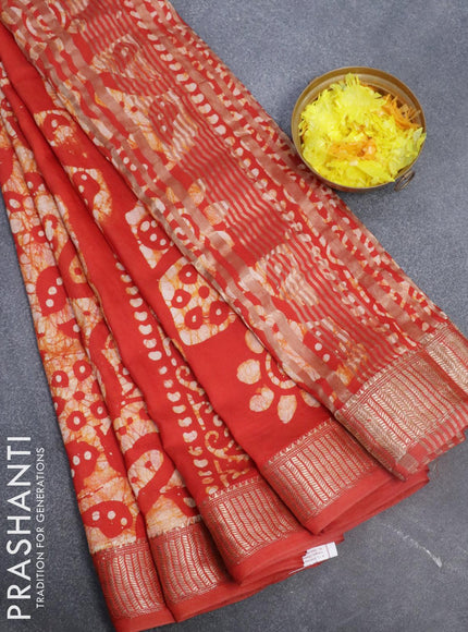 Binny Silk saree red shade with allover batik prints and zari woven border - {{ collection.title }} by Prashanti Sarees