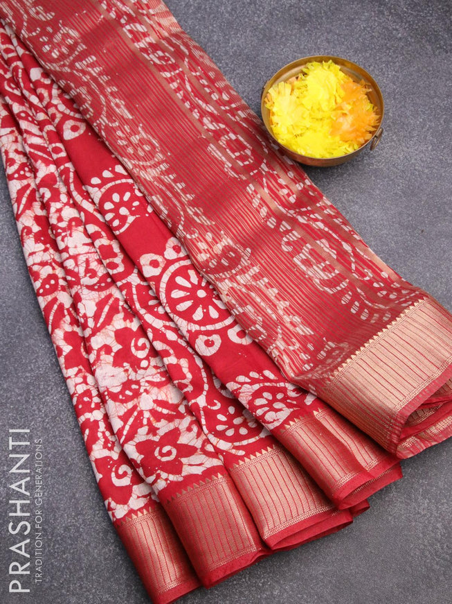 Binny silk saree red with allover batik prints and zari woven border - {{ collection.title }} by Prashanti Sarees