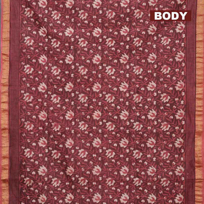 Chanderi bagru saree maroon with allover prints and maheshwari border - {{ collection.title }} by Prashanti Sarees