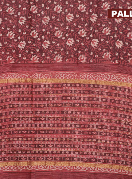 Chanderi bagru saree maroon with allover prints and maheshwari border - {{ collection.title }} by Prashanti Sarees