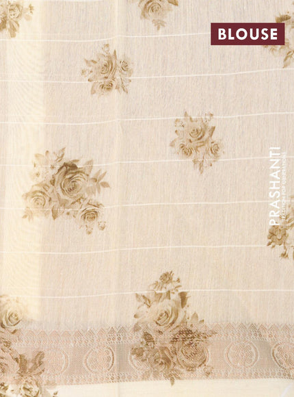 Chanderi silk cotton saree cream with allover digital prints and woven border - {{ collection.title }} by Prashanti Sarees