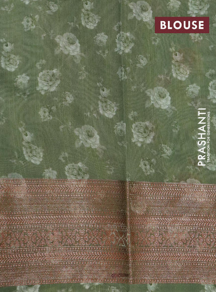 Chanderi silk cotton saree green shade with allover floral digital prints and woven border - {{ collection.title }} by Prashanti Sarees