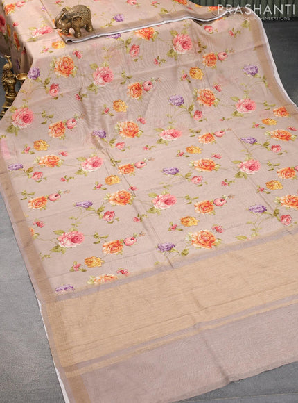 Chanderi silk cotton saree grey shade with allover digital prints and woven border - {{ collection.title }} by Prashanti Sarees