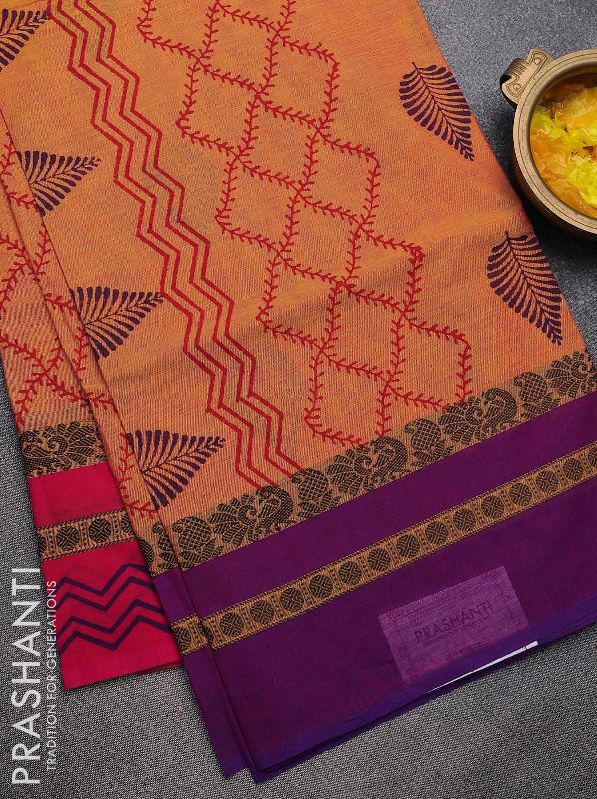 chettinad cotton saree - sunset yellow & big checks - maati crafts