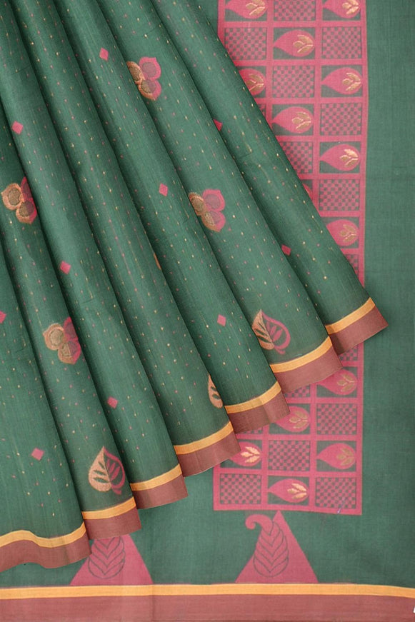 Coimbatore Cotton Green Color Saree with Copper Zari and Thread Woven Buttas - {{ collection.title }} by Prashanti Sarees