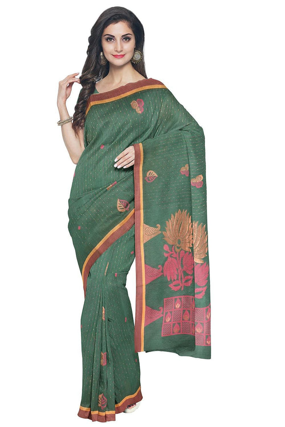 Coimbatore Cotton Green Color Saree with Copper Zari and Thread Woven Buttas - {{ collection.title }} by Prashanti Sarees