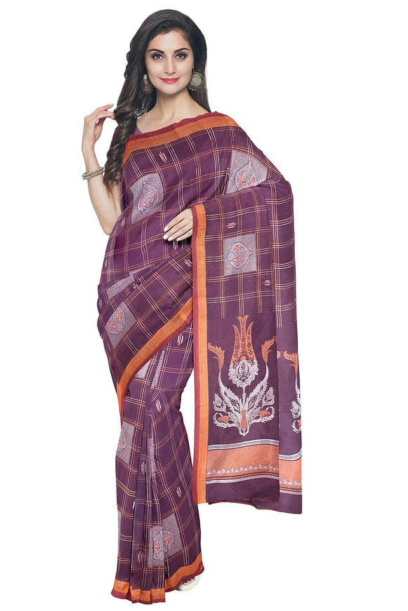 Coimbatore Cotton Magenta Color Saree with Copper and Silver Zari Woven Buttas - {{ collection.title }} by Prashanti Sarees