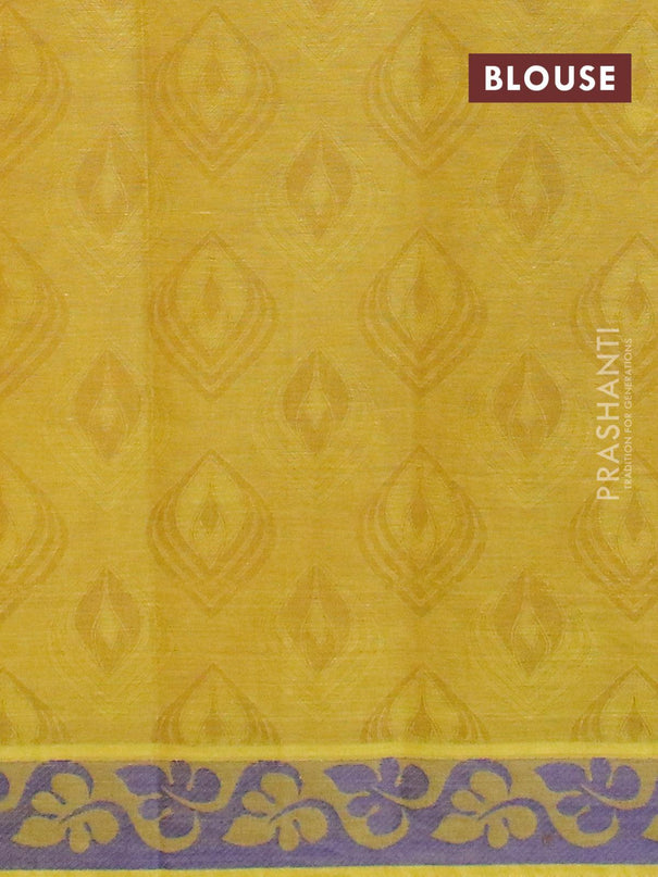 Coimbatore cotton saree dual shade of sunset yellow and blue with allover self emboss and thread woven border - {{ collection.title }} by Prashanti Sarees