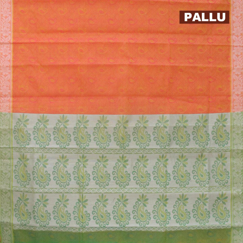 Coimbatore cotton saree dual shade of yellowish pink and light green with allover self emboss and thread woven border - {{ collection.title }} by Prashanti Sarees