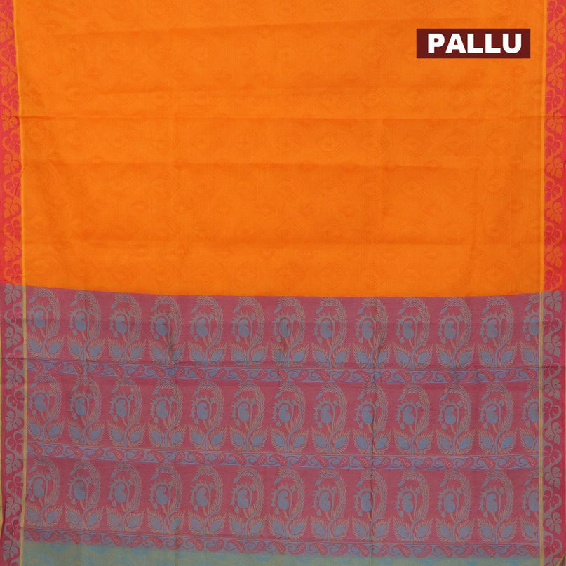 Coimbatore cotton saree orange and pink with allover self emboss and thread woven border - {{ collection.title }} by Prashanti Sarees