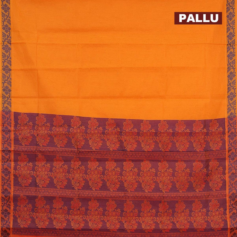 Coimbatore cotton saree pale orange and blue with allover self emboss and thread woven border - {{ collection.title }} by Prashanti Sarees