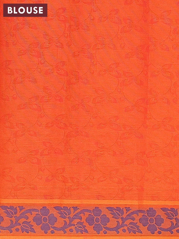 Coimbatore cotton saree pale orange and blue with allover self emboss and thread woven border - {{ collection.title }} by Prashanti Sarees