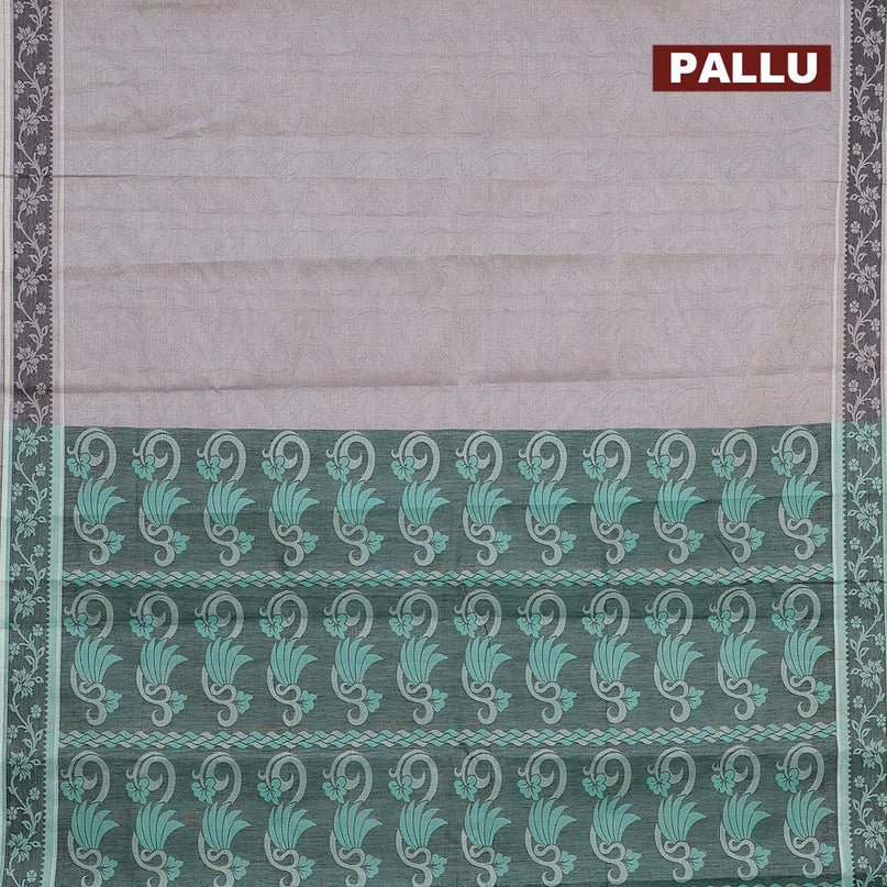 Coimbatore cotton saree pastel grey and teal green with allover self emboss and thread woven border - {{ collection.title }} by Prashanti Sarees