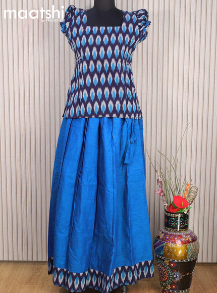 Cotton kids lehanga blue and cs blue with allover ikat weaves and back knot for 16 years - {{ collection.title }} by Prashanti Sarees