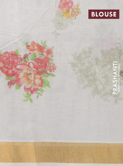 Cotton saree off white and with allover floral prints and zari woven border - {{ collection.title }} by Prashanti Sarees