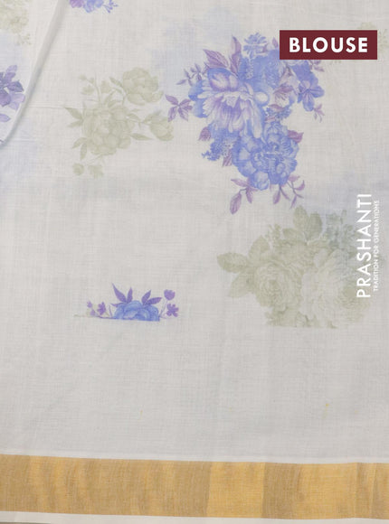 Cotton saree off white and with allover floral prints and zari woven border - {{ collection.title }} by Prashanti Sarees