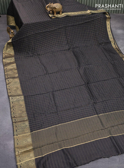 Dola silk saree black and pastel green with zari checked pattern and zari woven border with embroidery work blouse - {{ collection.title }} by Prashanti Sarees