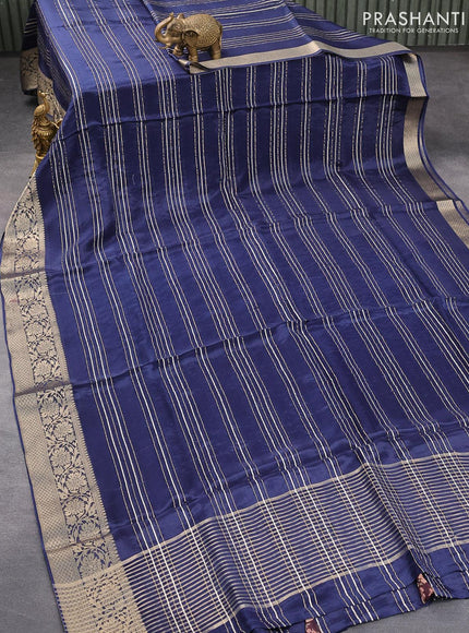 Dola silk saree blue and deep wine shade with allover zari woven stripes pattern and rich zari woven border - {{ collection.title }} by Prashanti Sarees