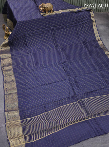 Dola silk saree blue and red with zari checked pattern and zari woven border with embroidery work blouse - {{ collection.title }} by Prashanti Sarees