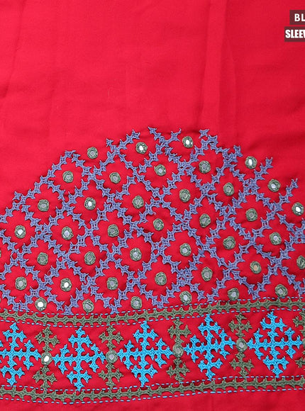 Dola silk saree dark blue and red with zari checked pattern and zari woven border with embroidery work blouse - {{ collection.title }} by Prashanti Sarees