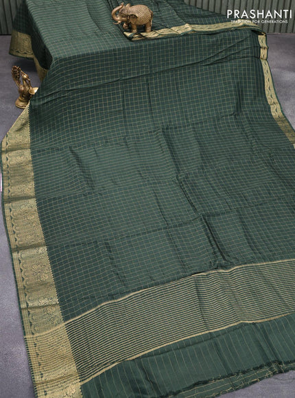 Dola silk saree dark green and grey with zari checked pattern and zari woven border with embroidery work blouse - {{ collection.title }} by Prashanti Sarees