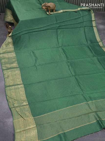 Dola silk saree green and black with allover zari woven stripes pattern and zari woven border with embroidery work blouse - {{ collection.title }} by Prashanti Sarees