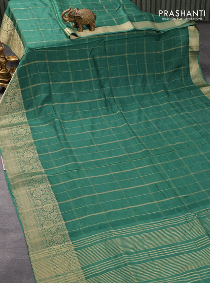 Dola silk saree green and deep jamun shade with allover zari checked pattern and rich zari woven border - {{ collection.title }} by Prashanti Sarees