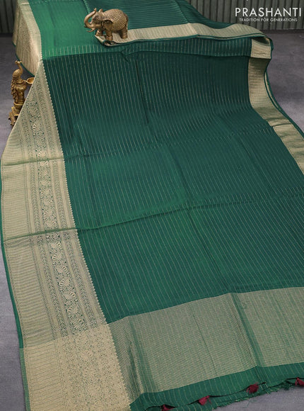 Dola silk saree green and deep maroon with allover zari woven stripes pattern and rich zari woven border - {{ collection.title }} by Prashanti Sarees