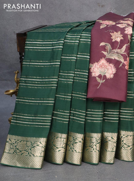 Dola silk saree green and deep wine shade with allover zari woven stripes pattern and rich zari woven border - {{ collection.title }} by Prashanti Sarees