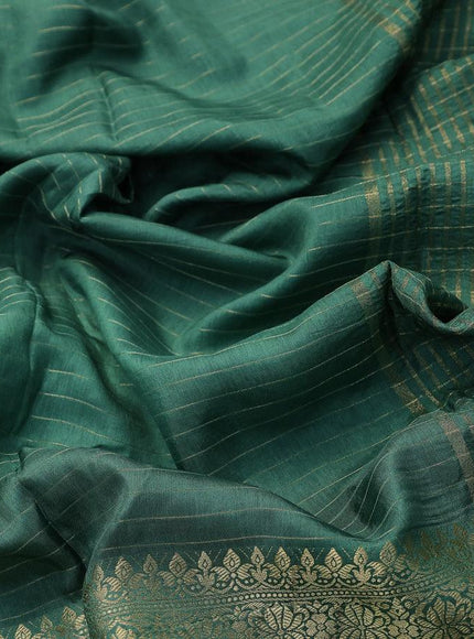 Dola silk saree green and elephant grey with allover zari woven stripes pattern and long zari woven border with embroidery work blouse - {{ collection.title }} by Prashanti Sarees