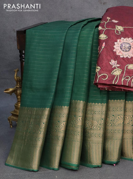 Dola silk saree green and maroon with allover zari woven stripes pattern and rich zari woven border - {{ collection.title }} by Prashanti Sarees