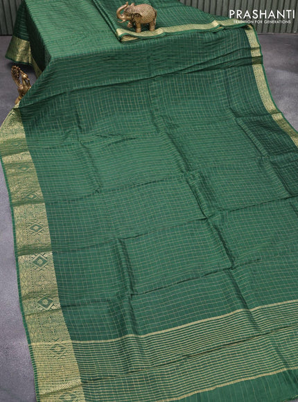 Dola silk saree green and pastel pink with zari checked pattern and zari woven border with embroidery work blouse - {{ collection.title }} by Prashanti Sarees