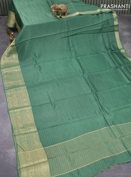 Dola silk saree green and yellow with allover zari woven stripes pattern and zari woven border with embroidery work blouse - {{ collection.title }} by Prashanti Sarees