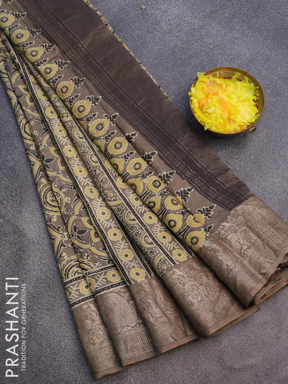 Ajrakh Hand Block Printed Modal Silk Saree -VS00274 – Vipakka | Wear A Story